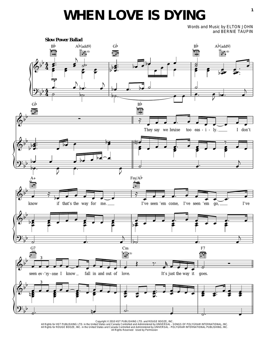 When Love Is Dying Piano, Vocal, Guitar scores gallery preview page 1