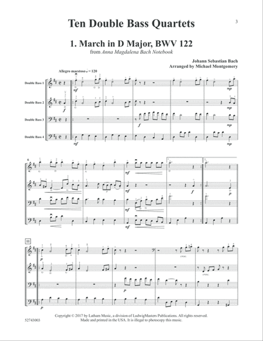 Ten Double Bass Quartets Ten Double Bass Quartets Double Bass scores gallery preview page 3