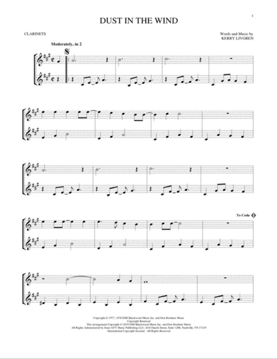 Dust In The Wind Clarinet Duet scores gallery preview page 1
