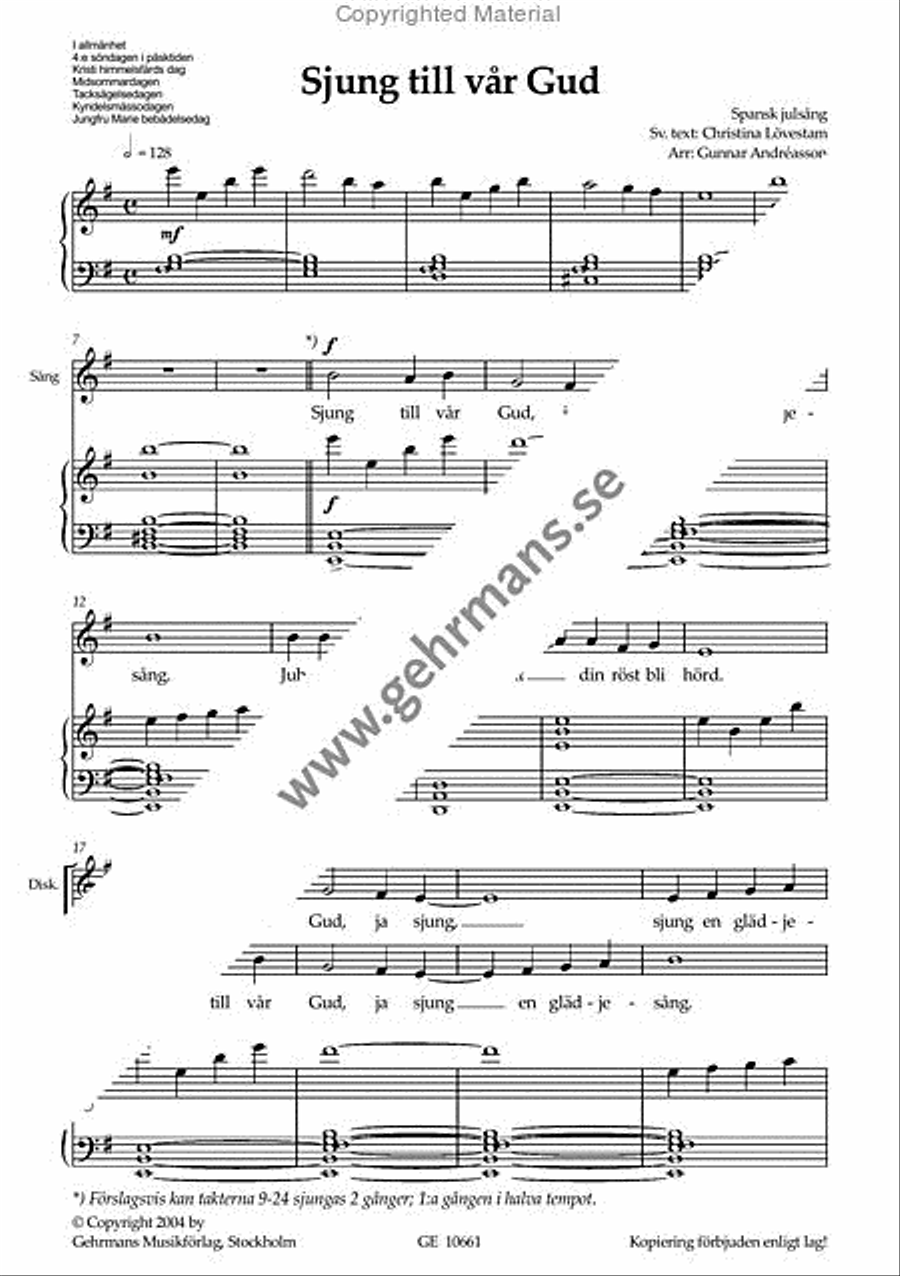 Sjung till var Gud Unison Choir scores gallery preview page 2