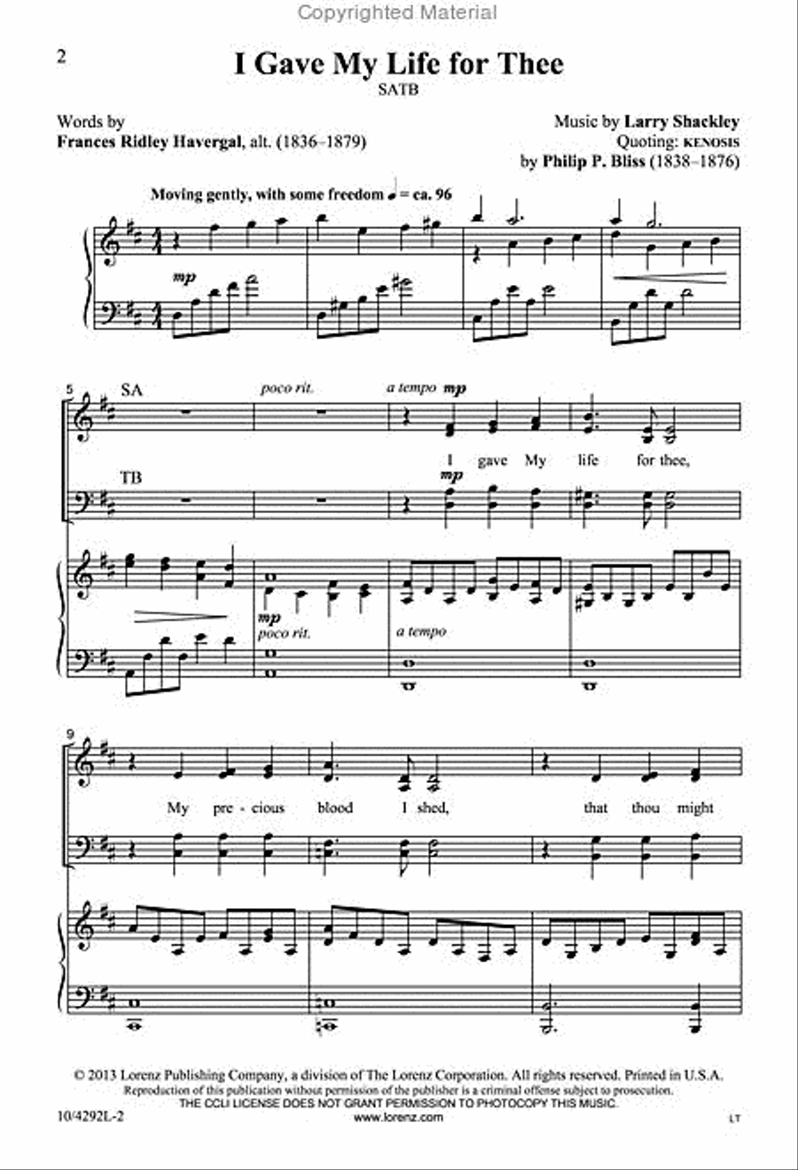 I Gave My Life for Thee 4-Part scores gallery preview page 2