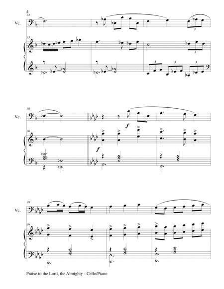 PRAISE TO THE LORD, THE ALMIGHTY (Duet – Cello and Piano/Score and Parts) image number null