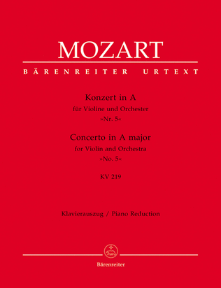 Book cover for Concerto for Violin and Orchestra, No. 5 A major, KV 219