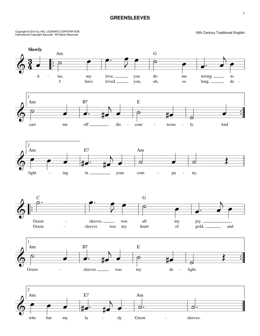 Greensleeves Piano scores gallery preview page 1
