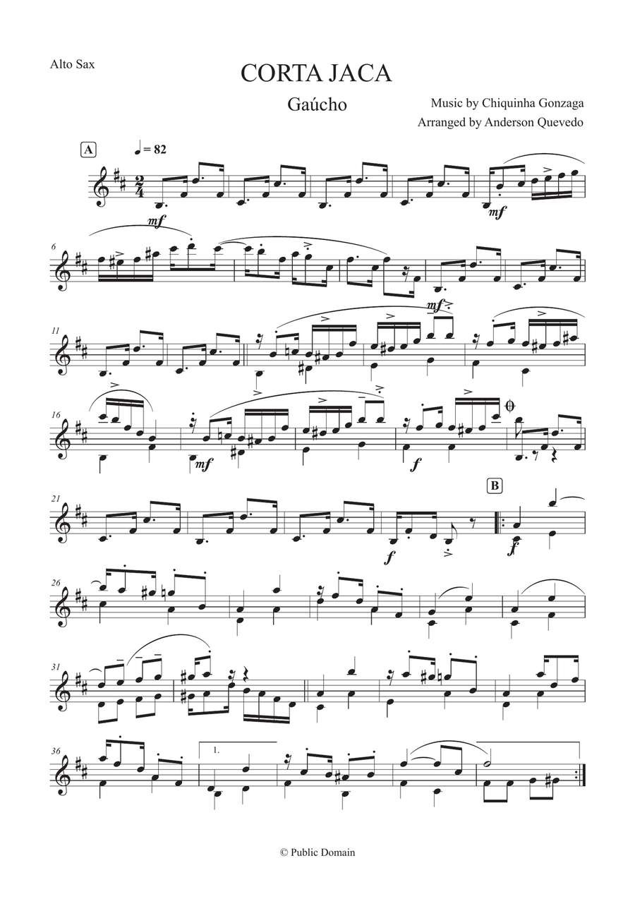 Corta Jaca (Gaucho) - Chiquinha Gonzaga for Alto Saxophone Alto Saxophone scores gallery preview page 1