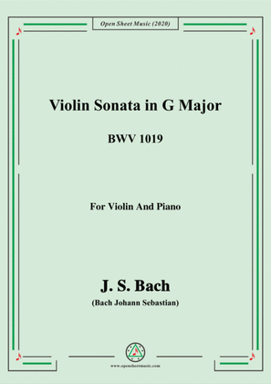 Book cover for Bach,J.S.-Violin Sonata,in G Major,BWV 1019,for Violin and Piano