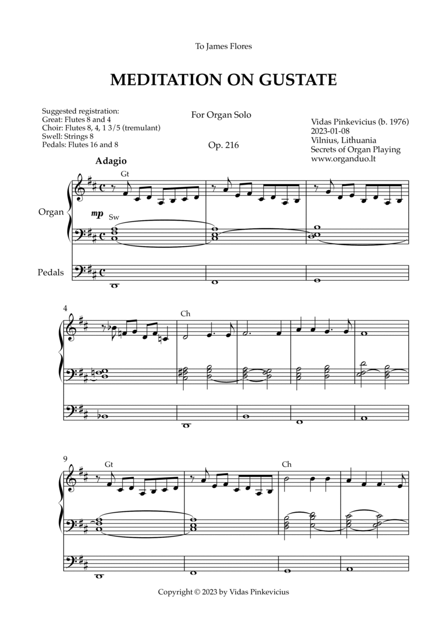 Meditation on Gustate, Op. 216 (Organ Solo) by Vidas Pinkevicius Organ Solo scores gallery preview page 1