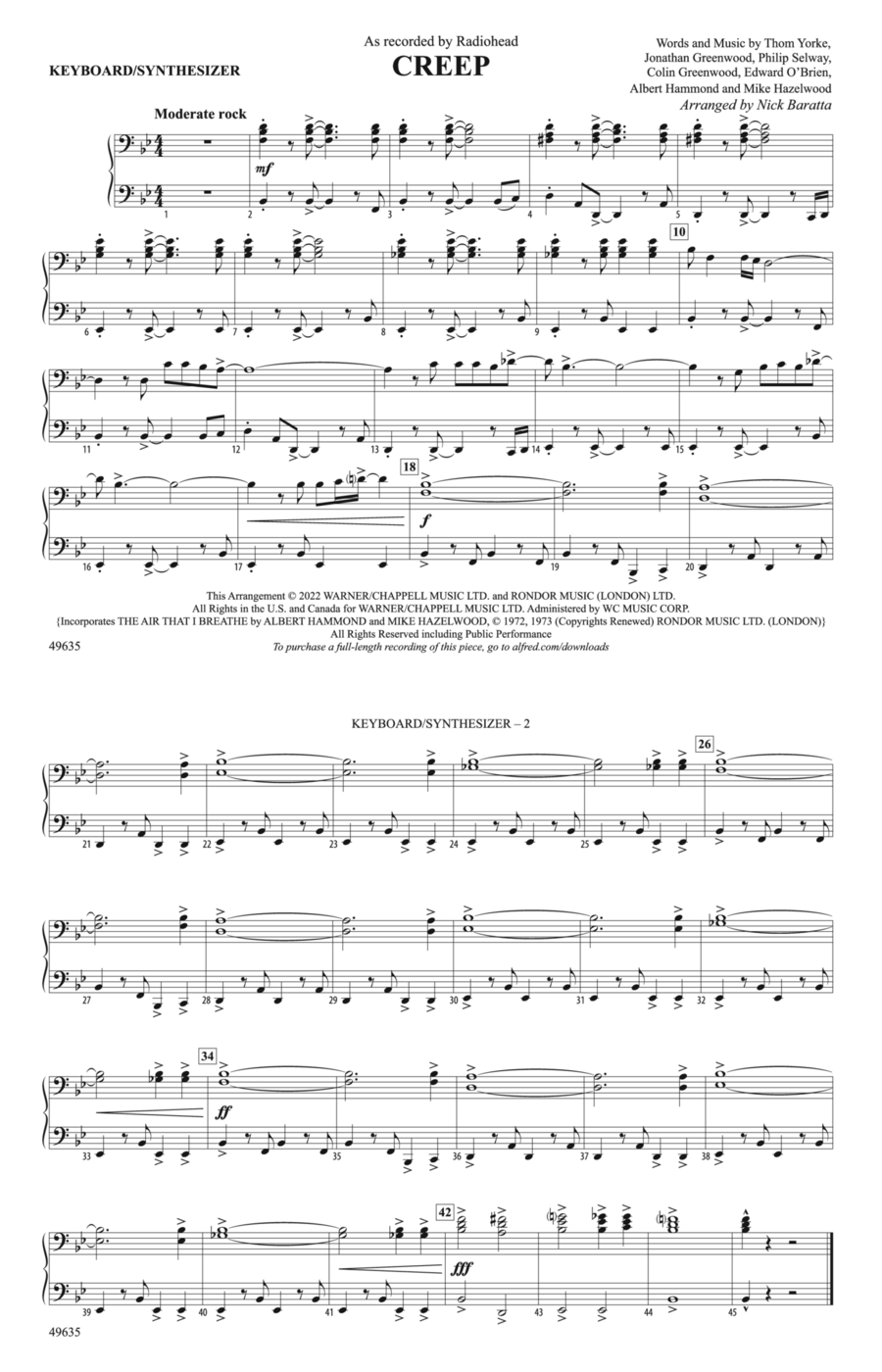 Creep: Piano Accompaniment Piano Accompaniment scores gallery preview page 1