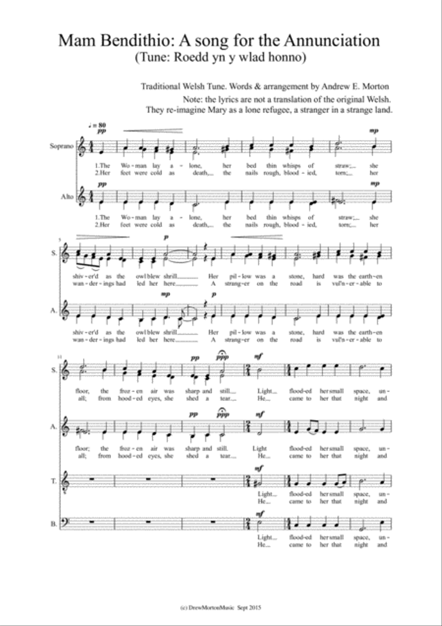 Mam Bendithio (Blessed Mother) - English words 4-Part scores gallery preview page 1