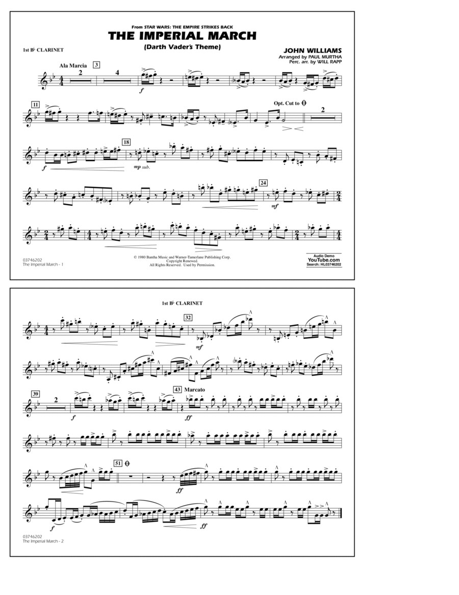 The Imperial March (Darth Vader's Theme) - Bb Clarinet 1 B-Flat Clarinet scores gallery preview page 1