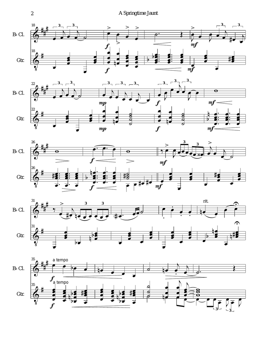 A Springtime Jaunt for clarinet and guitar Clarinet scores gallery preview page 2