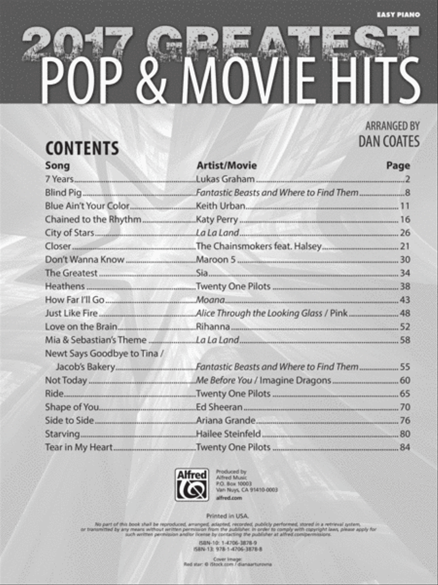 2017 Greatest Pop & Movie Hits Easy Piano scores gallery preview page 2