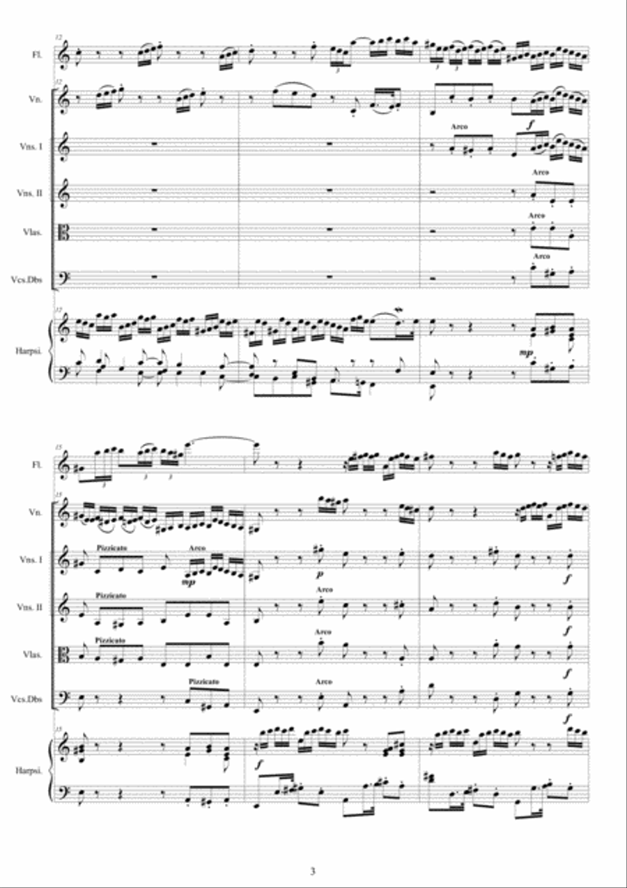 Bach - Concerto in A minor BWV 1044 for Flute, Violin, Harpsichord, Strings and Continuo - Score, Pa Chamber Orchestra scores gallery preview page 3