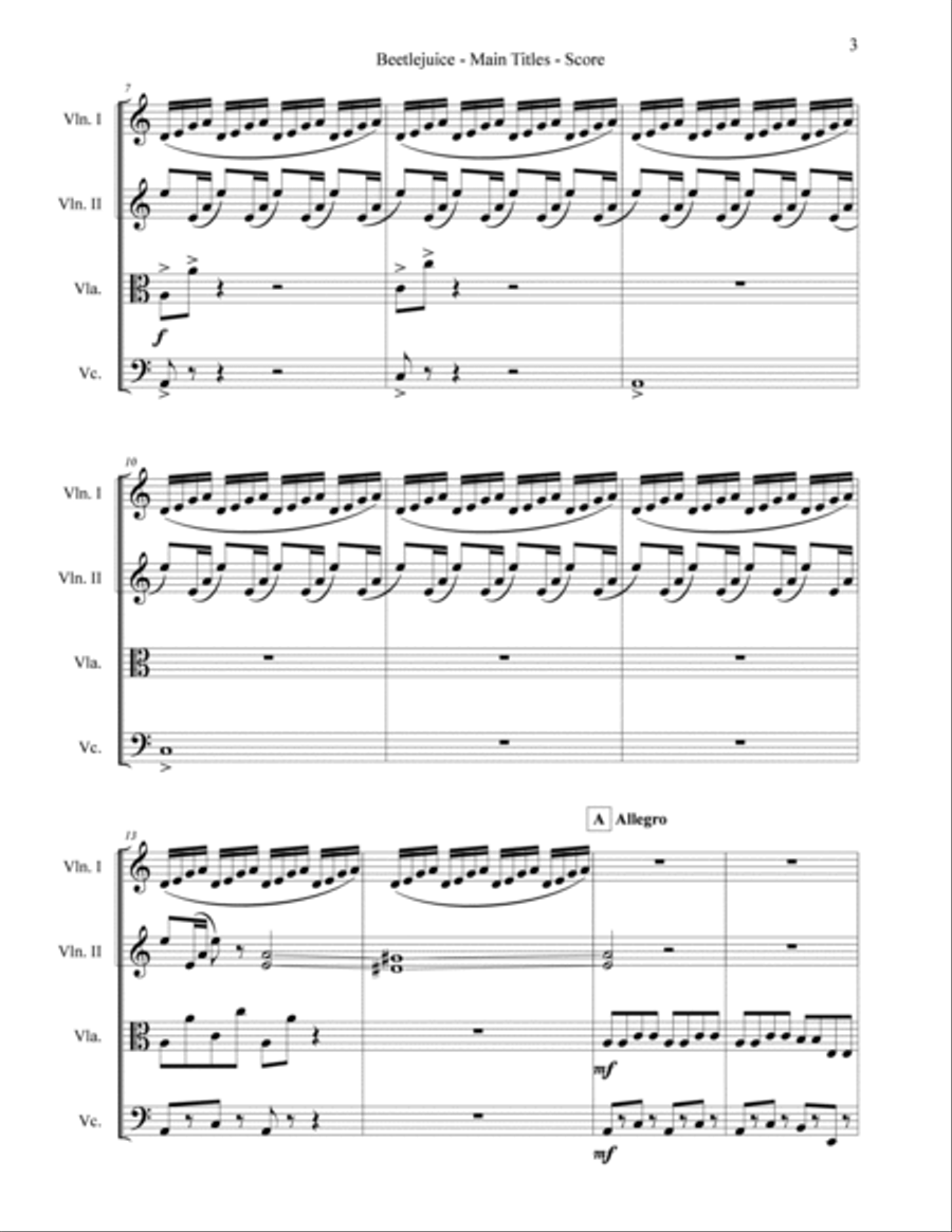 Beetlejuice (main Theme) String Quartet scores gallery preview page 3