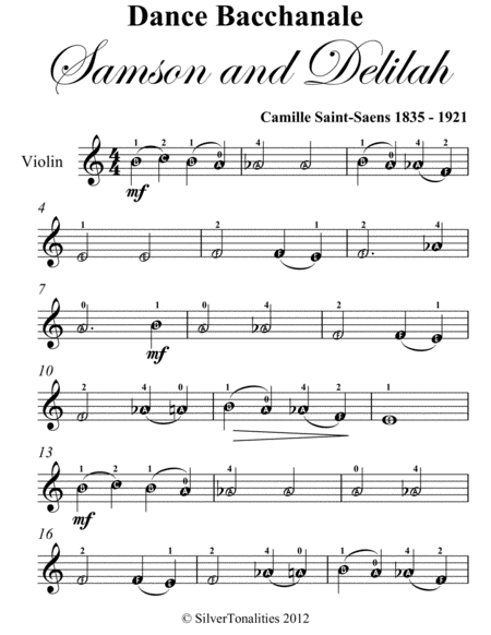 Dance Bacchanale Samson and Delilah Easy Violin Sheet Music