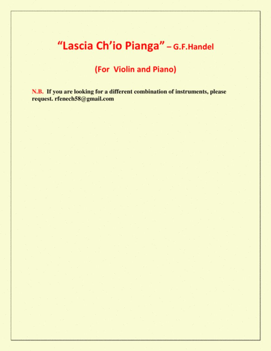 Lascia Ch'io Pianga - From Opera 'Rinaldo' - G.F. Handel ( Violin and Piano) image number null