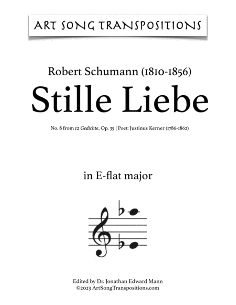 SCHUMANN: Stille Liebe (transposed to 9 keys: E, E-flat, D, C-sharp, C, B, B-flat, A, A-flat major) Voice scores gallery preview page 6