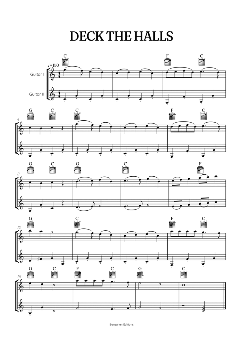 Deck the Halls acoustic guitar duet • easy Christmas song sheet music with chords image number null