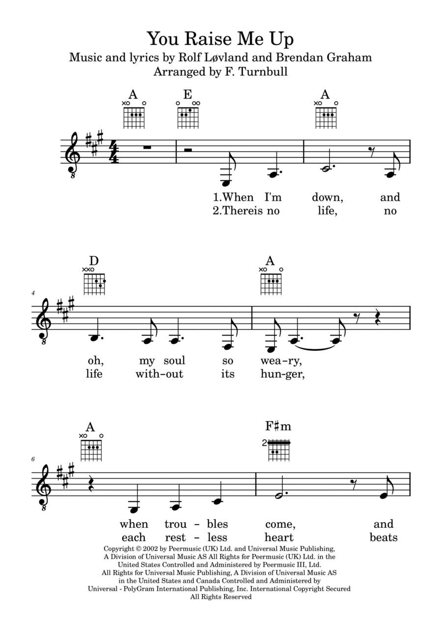 You Raise Me Up Piano, Vocal, Guitar scores gallery preview page 1