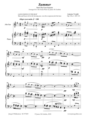 Vivaldi: Summer from the Four Seasons for Alto Sax & Piano