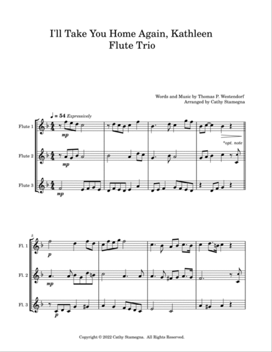 I’ll Take You Home Again, Kathleen (Flute Trio) Flute Trio scores gallery preview page 2
