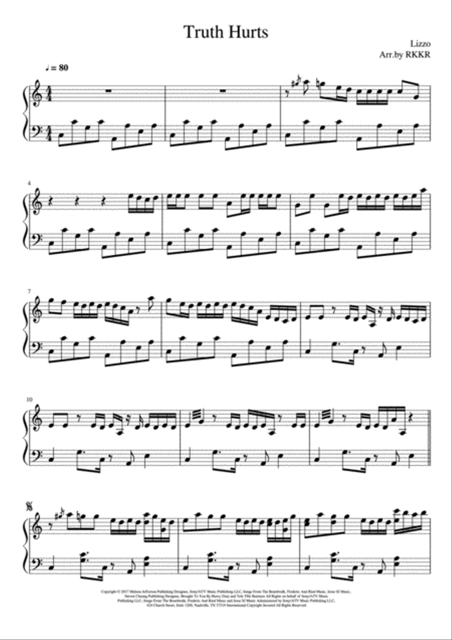 Truth Hurts Piano Solo scores gallery preview page 1