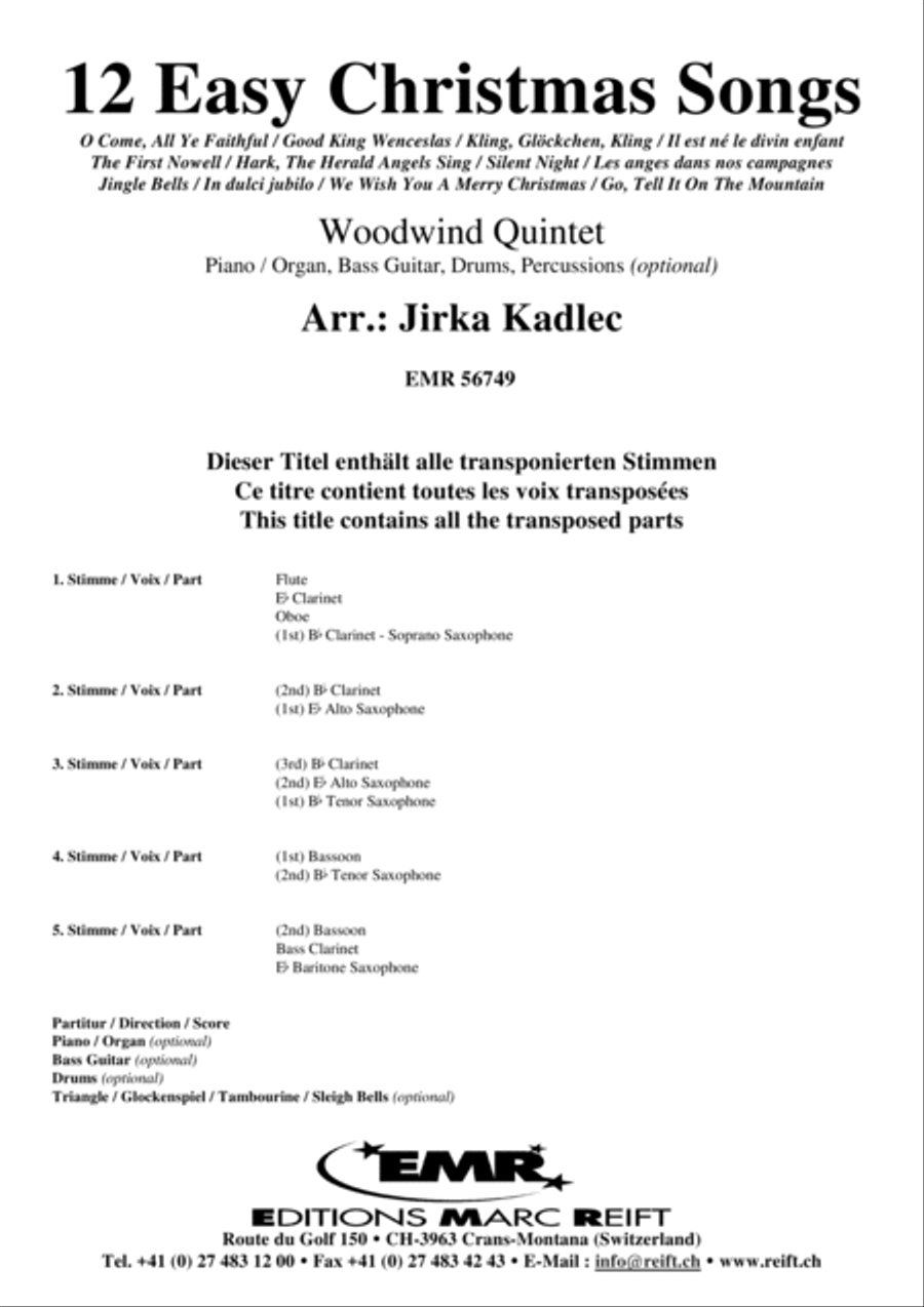 12 Easy Christmas Songs Woodwind Quintet scores gallery preview page 2