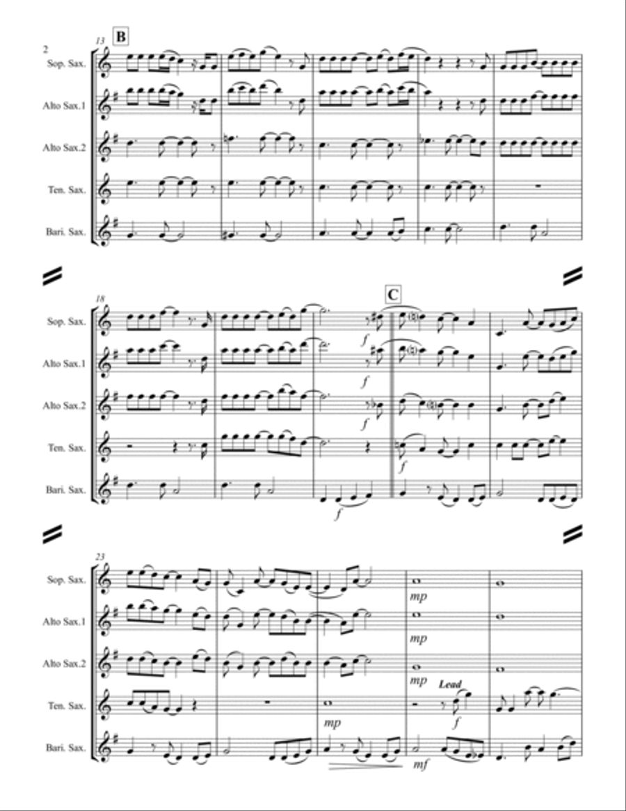 Friends In Low Places Saxophone Quartet scores gallery preview page 3