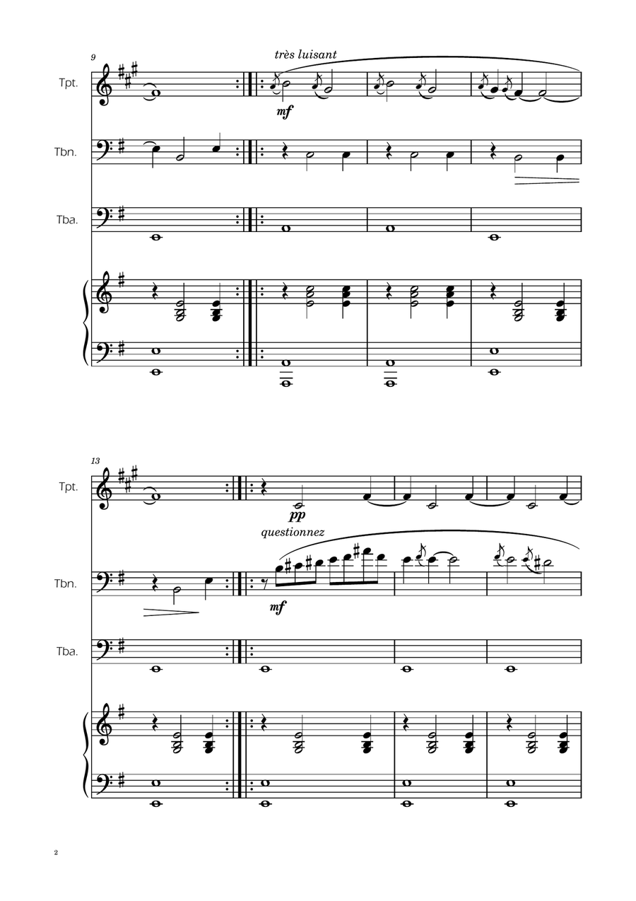 Erik Satie - Gnosienne no1 - Brass Trio w/ Piano Brass Trio scores gallery preview page 2