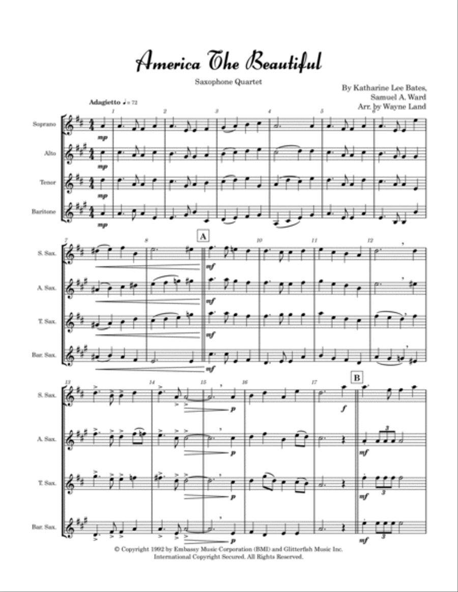 America The Beautiful Saxophone Quartet scores gallery preview page 2