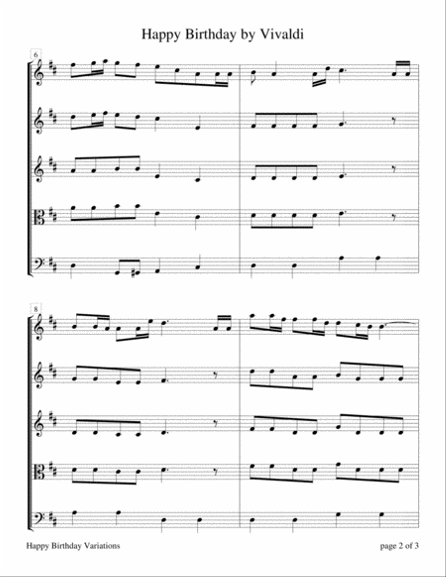 Happy Birthday by Vivaldi (for String Quartet) String Quartet scores gallery preview page 5