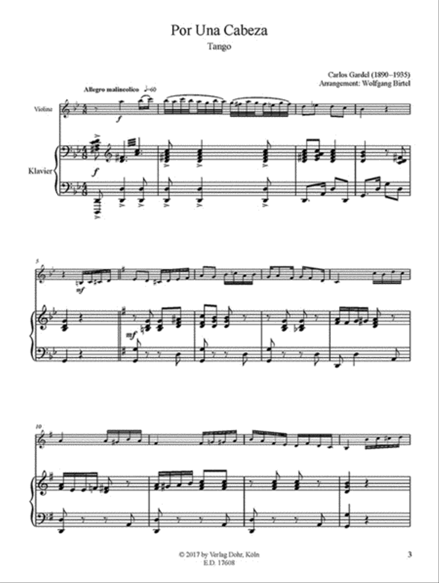Por Una Cabeza -Tango- (für Violine und Klavier) Violin Solo scores gallery preview page 2