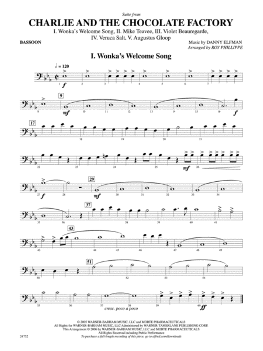 Charlie and the Chocolate Factory, Suite from: Bassoon Concert Band scores gallery preview page 1