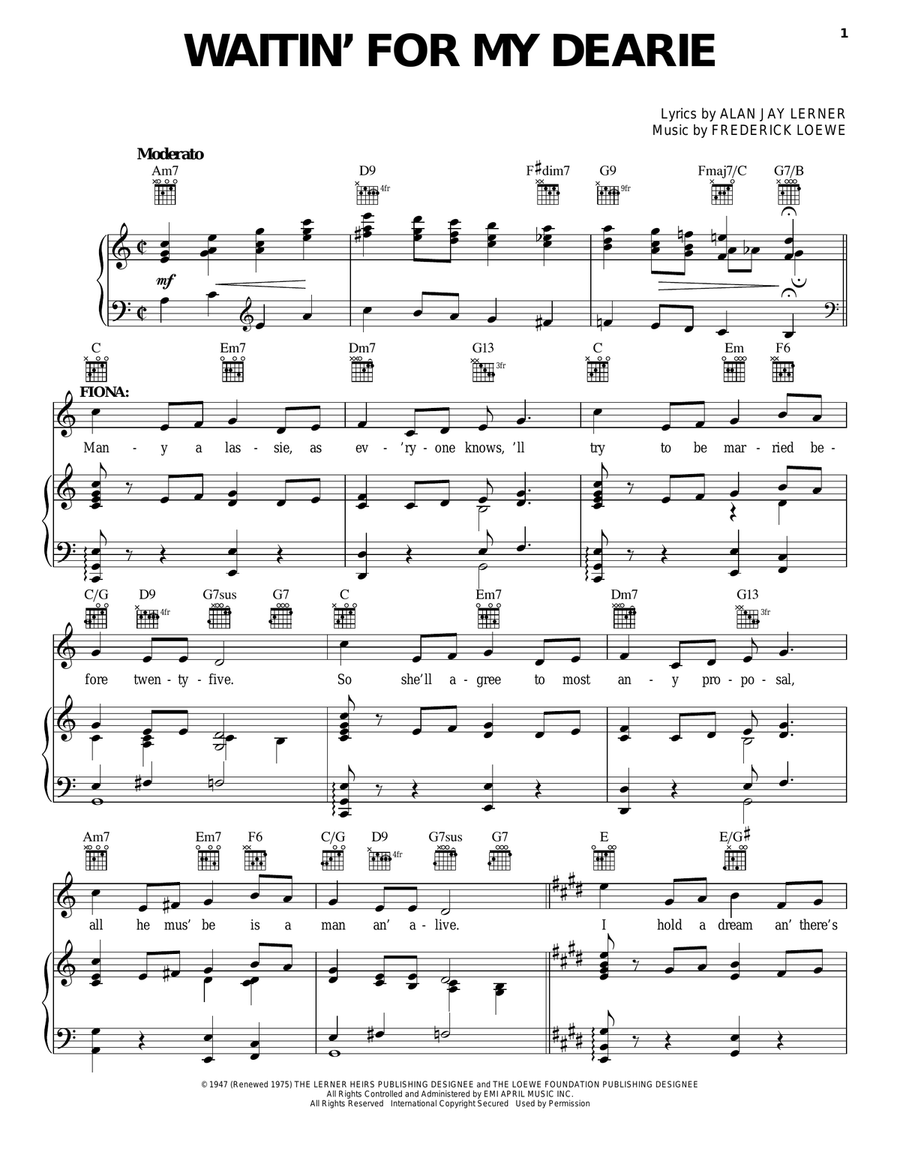 Waitin' For My Dearie Piano, Vocal, Guitar scores gallery preview page 1