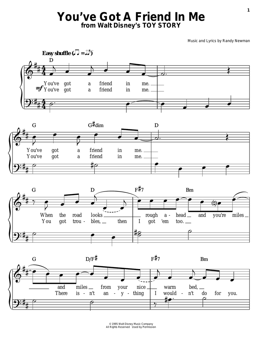 You've Got A Friend In Me (from Toy Story) Easy Piano scores gallery preview page 1