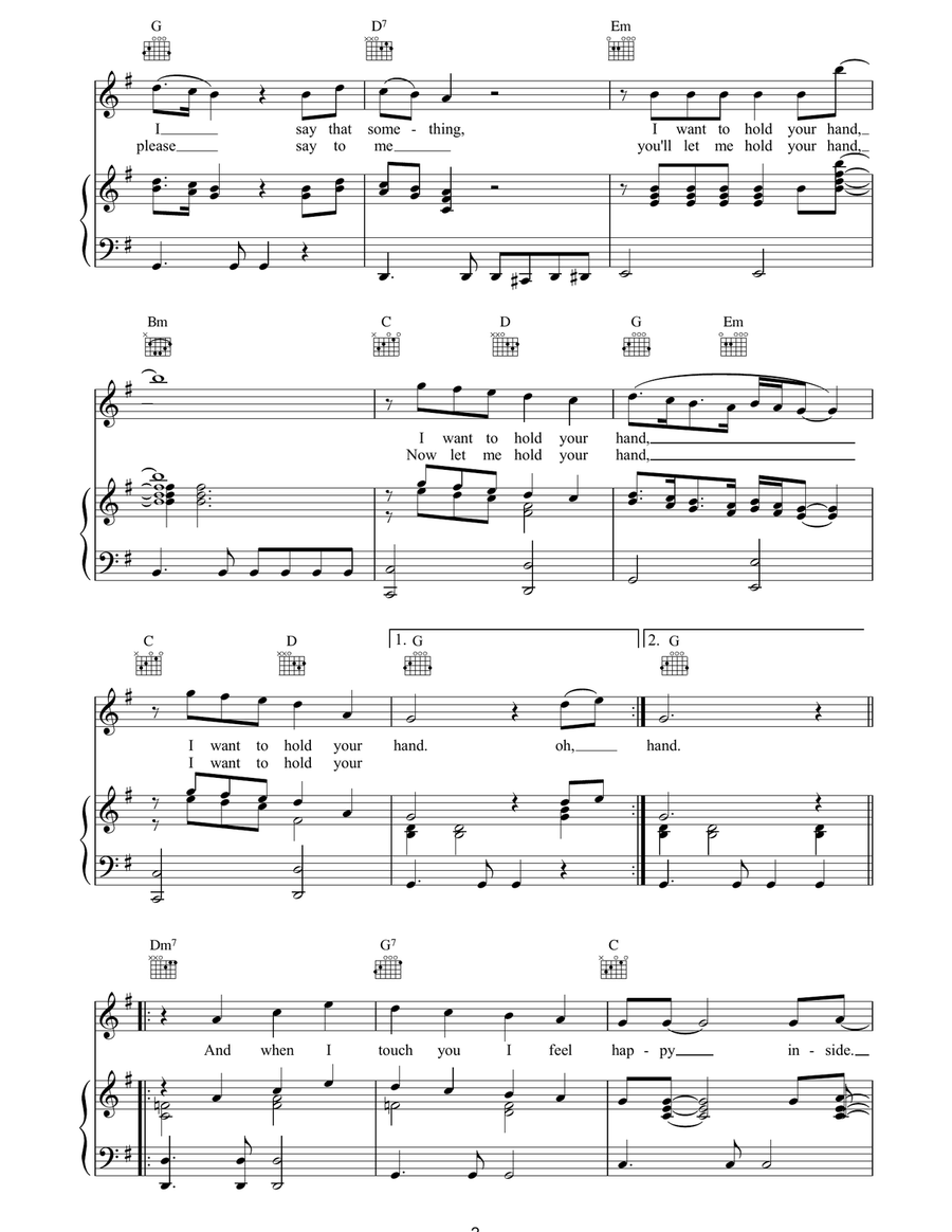 I Want To Hold Your Hand Piano, Vocal, Guitar scores gallery preview page 2