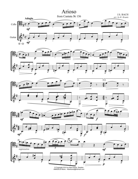 Arioso (Largo) from Cantata 156 for cello and easy guitar image number null
