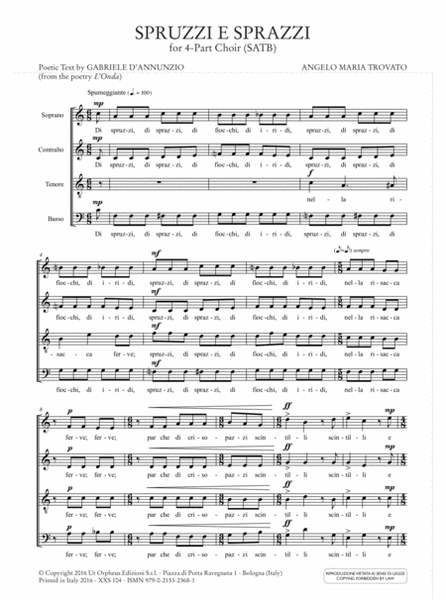 Spruzzi e Sprazzi for 4-Part Choir (SATB) (2013). Poetic Text by Gabriele D’Annunzio