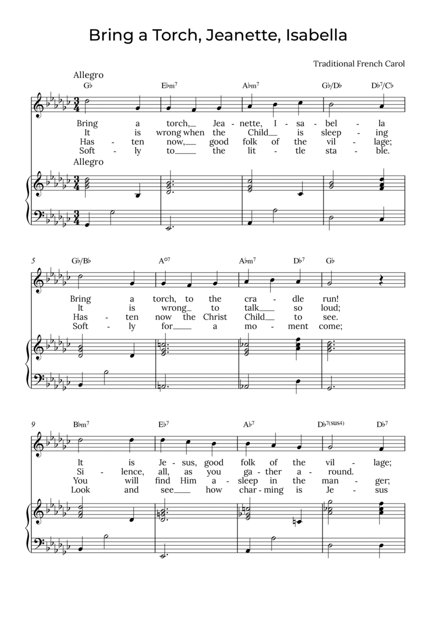 Bring a Torch, Isabella - Sobrano with chords in Gb, Jeanette Soprano Voice scores gallery preview page 1