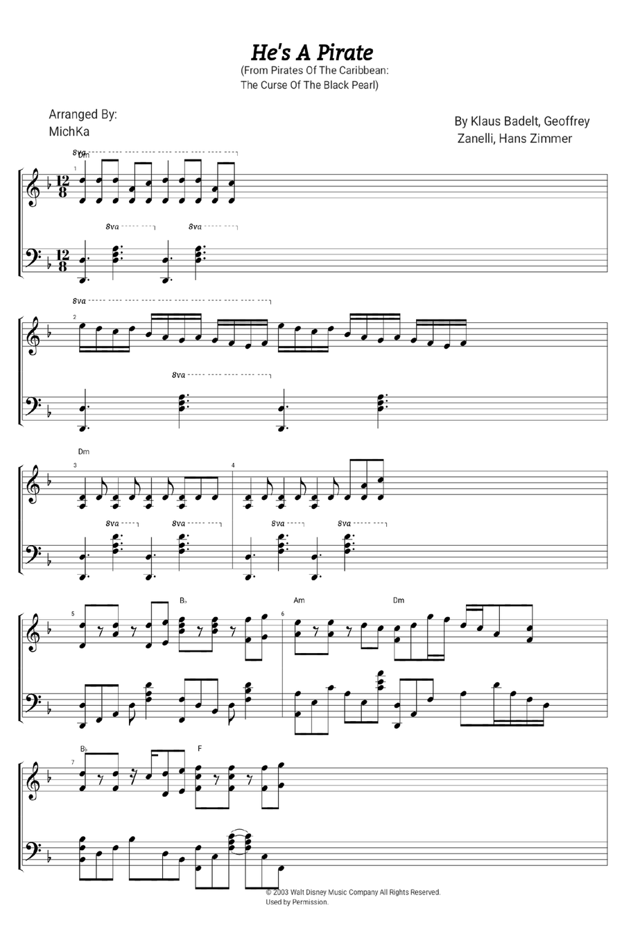 He's A Pirate Piano Solo scores gallery preview page 1