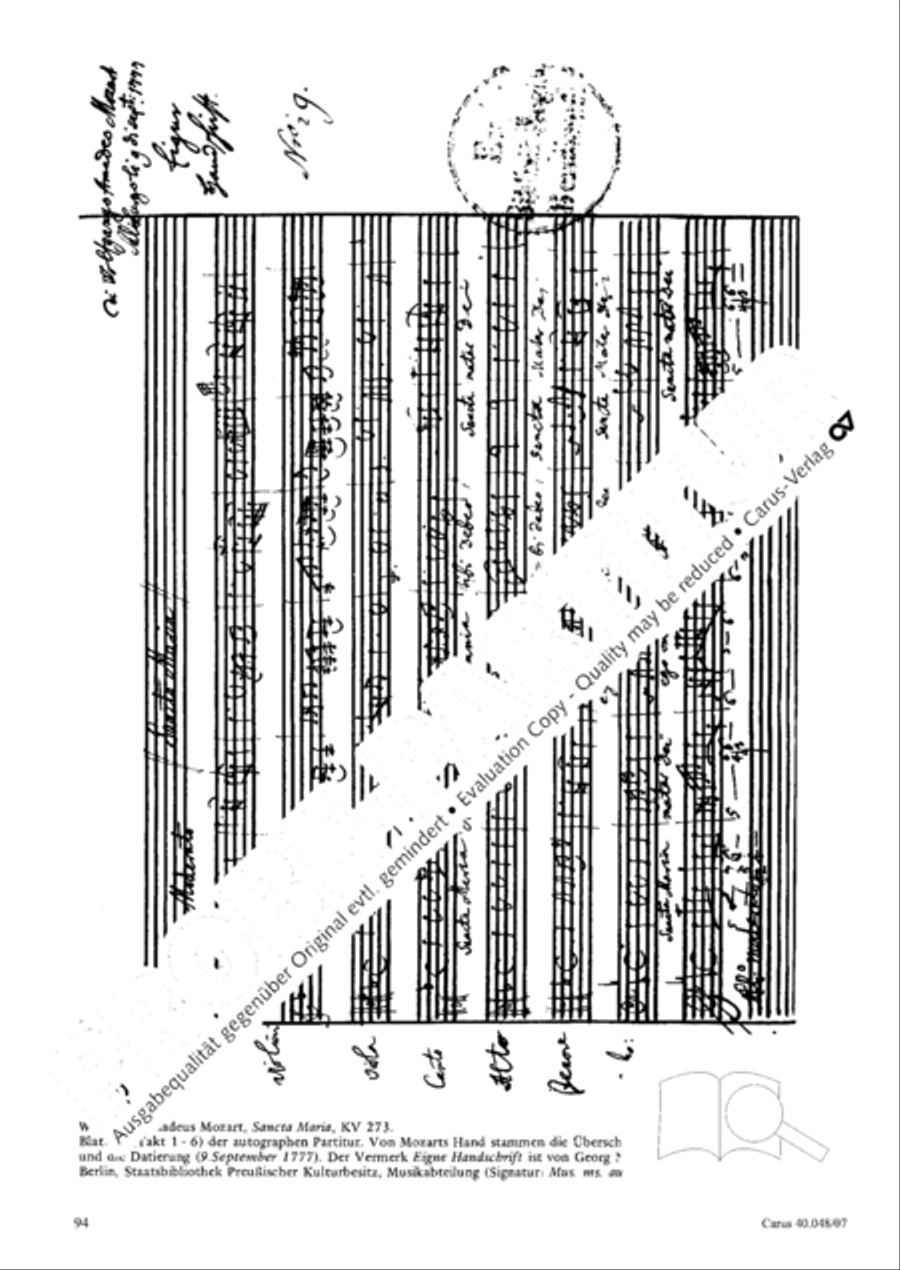 Regina coeli in B-Flat Major, K. 127 4-Part scores gallery preview page 95