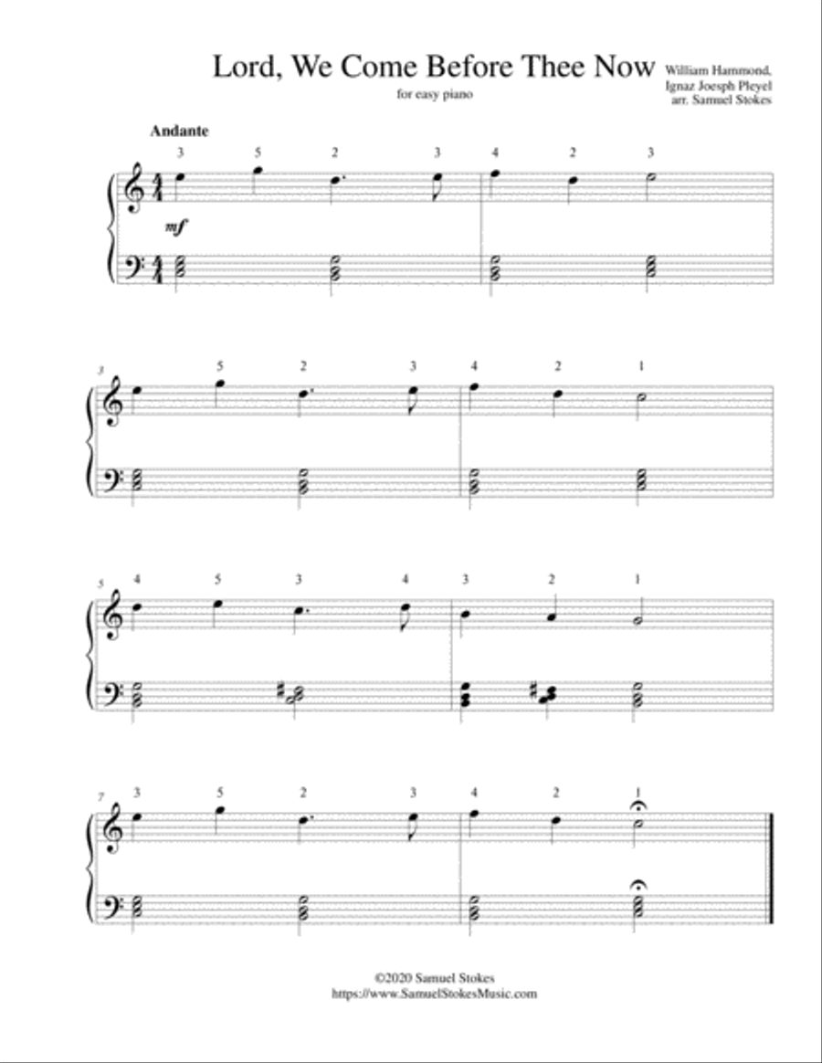 Lord, We Come Before Thee Now (Pleyel setting) - for easy piano Easy Piano scores gallery preview page 1