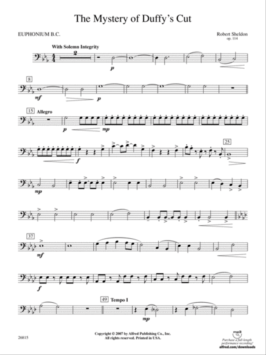 The Mystery of Duffy's Cut: Baritone B.C. Concert Band scores gallery preview page 1