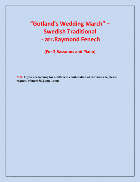 Gotland's Wedding March - Traditional - 2 Bassoons and Piano image number null