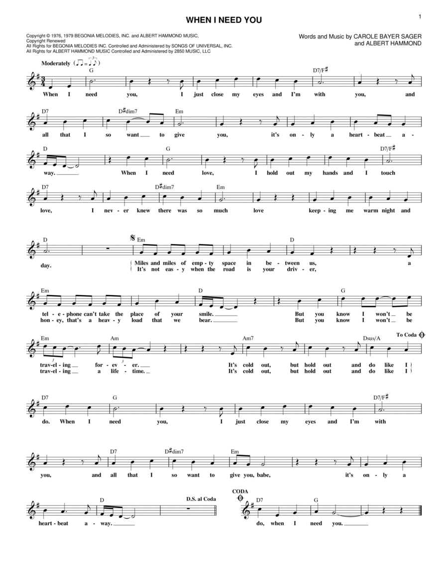 When I Need You Piano scores gallery preview page 1