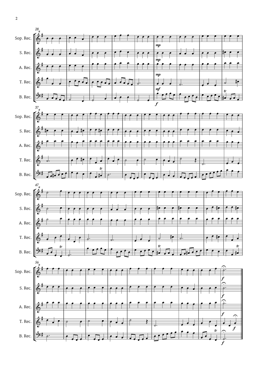 Minuet in G major by Bach for Recorder Choir Quintet Woodwind Quintet scores gallery preview page 3