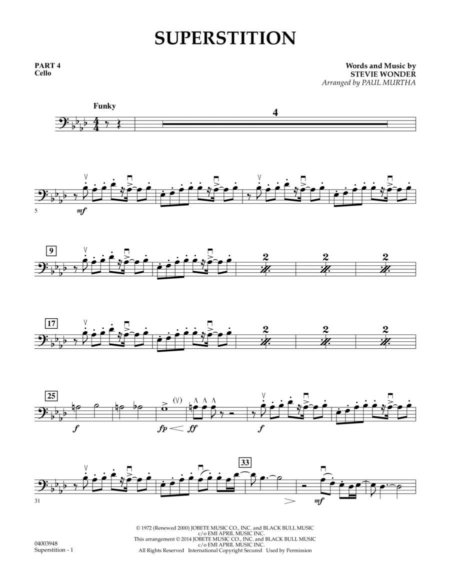 Superstition - Pt.4 - Cello Concert Band scores gallery preview page 1