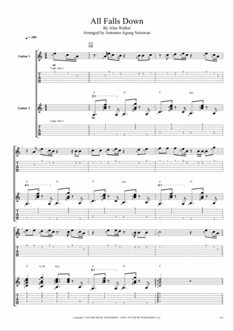 All Falls Down All Falls Down Guitar Tablature scores gallery preview page 1