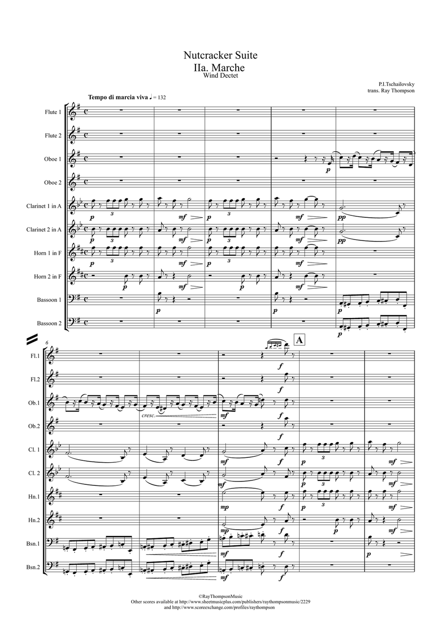 Tchaikovsky: Casse-Noisette (Nutcracker Suite) Mvt. IIa Marche (March) - wind dectet Woodwind Quintet scores gallery preview page 1