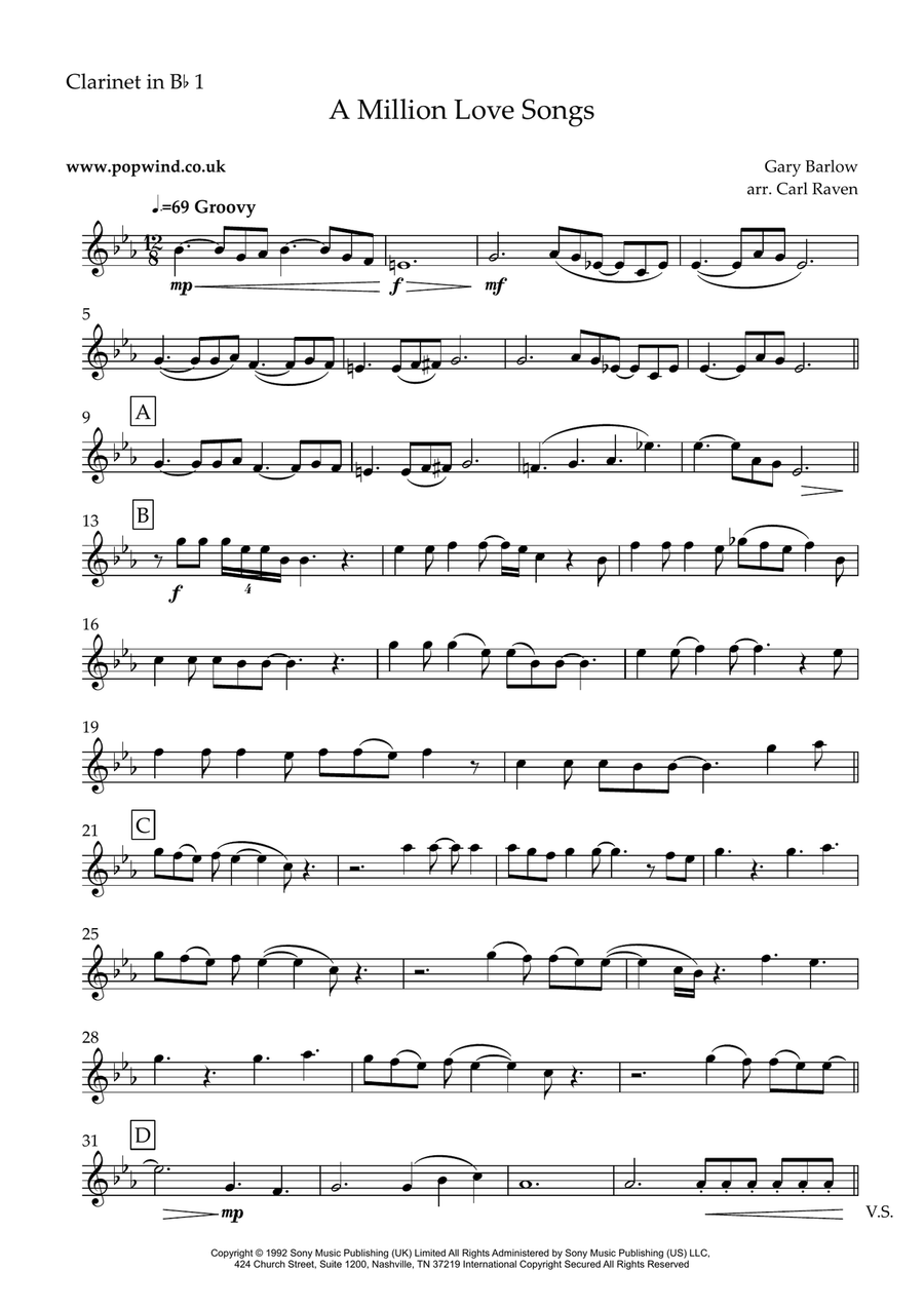 A Million Love Songs Clarinet Quartet scores gallery preview page 5
